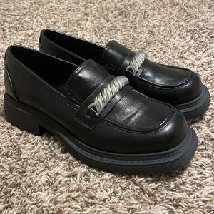 Black Leather Platform Loafers